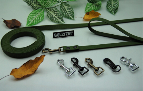 Bullyzei Leine PVC 20mm x 1m mit Schlaufe, Oliv